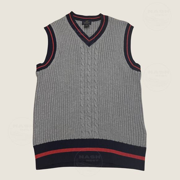 Brooks Brothers 346 M Sweater Vest | Gray Supima Cotton, V-Neck Knit Sleeveless - Picture 1 of 6
